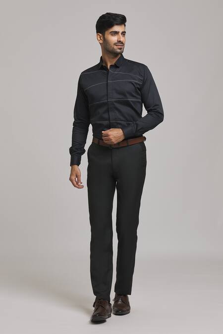 Buy_Arihant Rai Sinha_Black Cotton Geometric Pattern Shirt_Online_at_Aza_Fashions