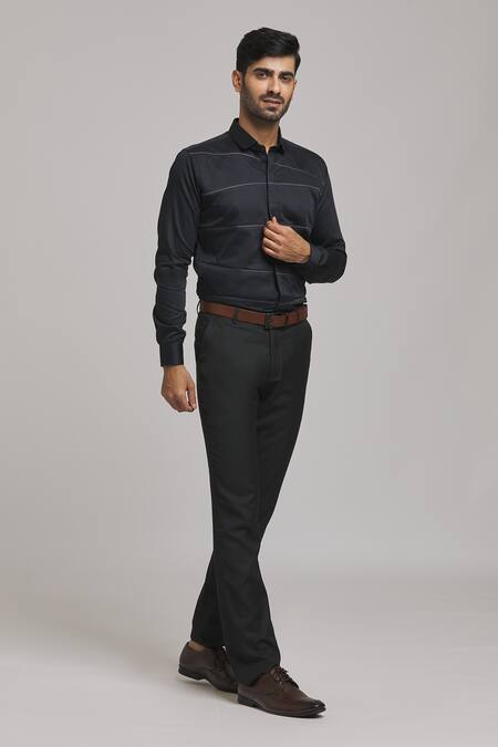 Shop_Arihant Rai Sinha_Black Cotton Geometric Pattern Shirt_Online_at_Aza_Fashions