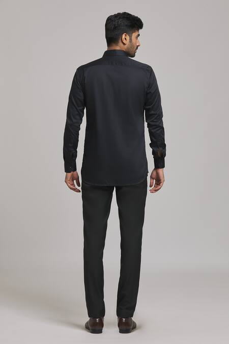 Shop_Arihant Rai Sinha_Black Cotton Geometric Pattern Shirt_at_Aza_Fashions