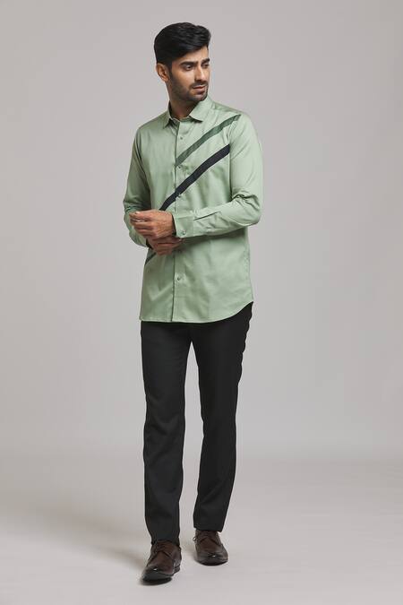 Buy Arihant Rai Sinha Green Cotton Diagonal Stripe Pattern Shirt Online at Aza Fashions Buy_Arihant Rai Sinha_Green Cotton Diagonal Stripe Pattern Shirt_Online_at_Aza_Fashions