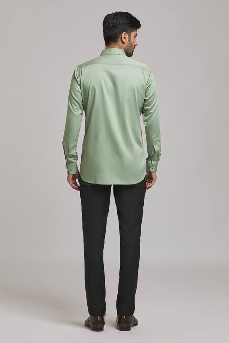 Shop Arihant Rai Sinha Green Cotton Diagonal Stripe Pattern Shirt at Aza Fashions Shop_Arihant Rai Sinha_Green Cotton Diagonal Stripe Pattern Shirt_at_Aza_Fashions