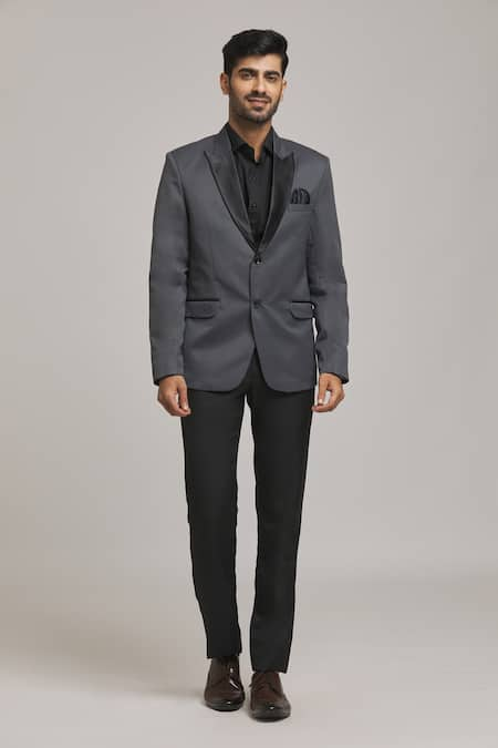 Aryavir Malhotra Full Sleeve Solid Tuxedo Blazer 