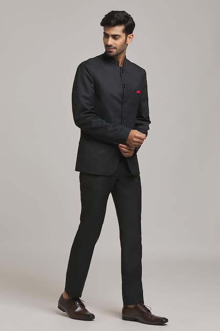 Buy Arihant Rai Sinha Black Polyester, Viscose Plain Bandhgala Blazer Online at Aza Fashions Buy_Arihant Rai Sinha_Black Polyester, Viscose Plain Bandhgala Blazer_Online_at_Aza_Fashions