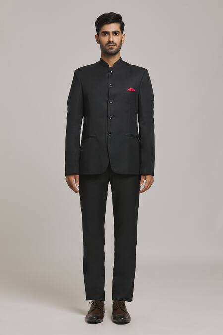Arihant Rai Sinha Black Polyester, Viscose Plain Bandhgala Blazer at Aza Fashions Arihant Rai Sinha_Black Polyester, Viscose Plain Bandhgala Blazer_at_Aza_Fashions
