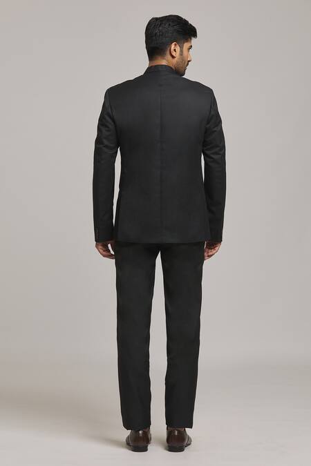 Shop Arihant Rai Sinha Black Polyester, Viscose Plain Bandhgala Blazer at Aza Fashions Shop_Arihant Rai Sinha_Black Polyester, Viscose Plain Bandhgala Blazer_at_Aza_Fashions