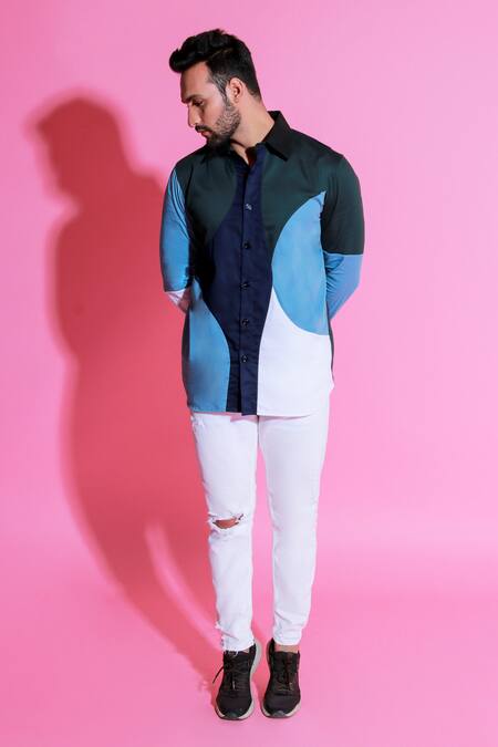 Echke Multi Color Cotton Circular Pattern Front Buttoned Shirt Online at Aza Fashions Echke_Multi Color Cotton Circular Pattern Front Buttoned Shirt _Online_at_Aza_Fashions