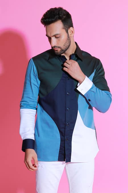 Buy Echke Multi Color Cotton Circular Pattern Front Buttoned Shirt Online at Aza Fashions Buy_Echke_Multi Color Cotton Circular Pattern Front Buttoned Shirt _Online_at_Aza_Fashions