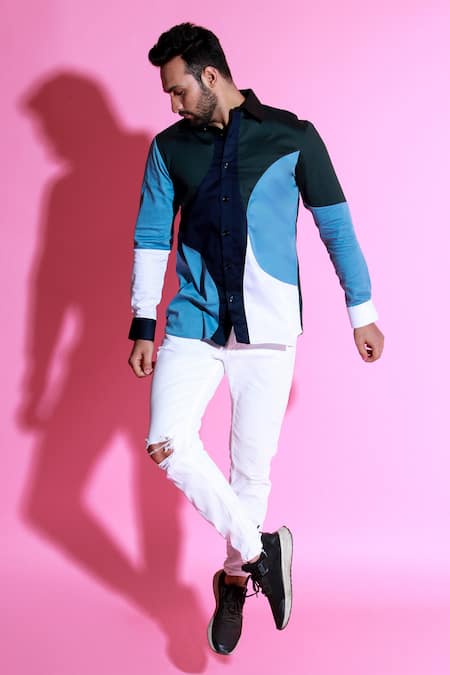 Shop Echke Multi Color Cotton Circular Pattern Front Buttoned Shirt Online at Aza Fashions Shop_Echke_Multi Color Cotton Circular Pattern Front Buttoned Shirt _Online_at_Aza_Fashions