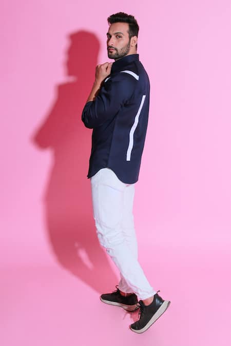 Shop_Echke_Blue Cotton Plain Full Sleeve Shirt _Online_at_Aza_Fashions