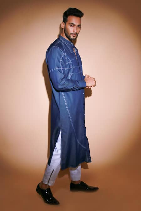 Buy Echke Blue Denim Kurta And Pant Set Online at Aza Fashions Buy_Echke_Blue Denim Kurta And Pant Set _Online_at_Aza_Fashions