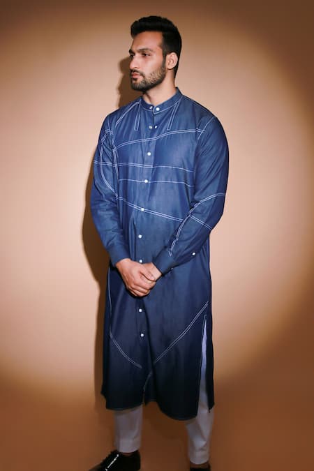 Shop Echke Blue Denim Kurta And Pant Set Online at Aza Fashions Shop_Echke_Blue Denim Kurta And Pant Set _Online_at_Aza_Fashions