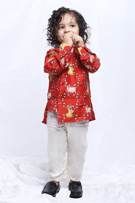 P & S Co Silk Cow Pattern Kurta With Pyjama 