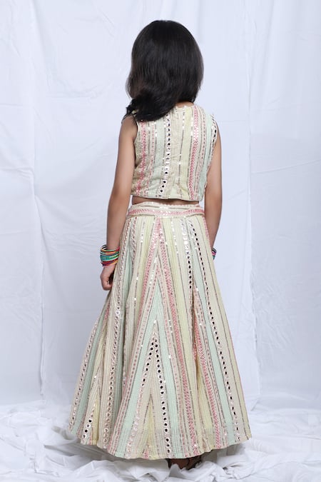 P & S CO Mirrorwork Embroidered Lehenga With Blouse 