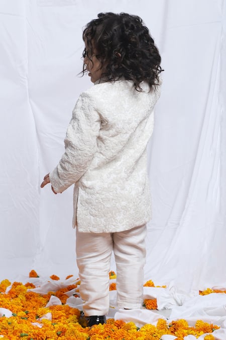 Shop P & S CO White Silk, Linen Embroidery Cord Sherwani With Pyjama at Aza Fashions Shop_P & S CO_White Silk, Linen Embroidery Cord Sherwani With Pyjama _at_Aza_Fashions