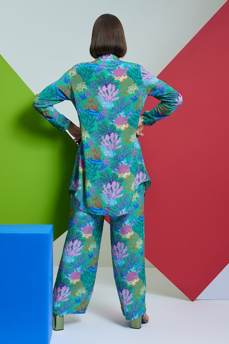 Nautanky Modest Coral Print Long Shirt & Pant Set 