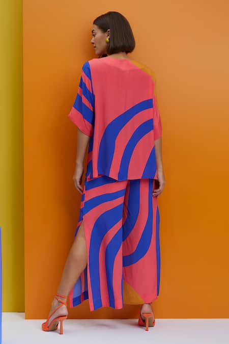 Shop Nautanky Blue Crepe Round Neck Out N Abt Abstract Top And Pant Set at Aza Fashions Shop_Nautanky_Blue Crepe Round Neck Out N Abt Abstract Top And Pant Set _at_Aza_Fashions