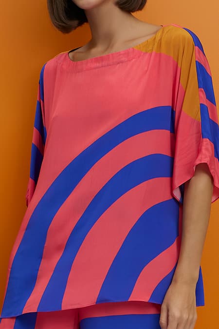 Shop Nautanky Blue Crepe Round Neck Out N Abt Abstract Top And Pant Set Online at Aza Fashions Shop_Nautanky_Blue Crepe Round Neck Out N Abt Abstract Top And Pant Set _Online_at_Aza_Fashions