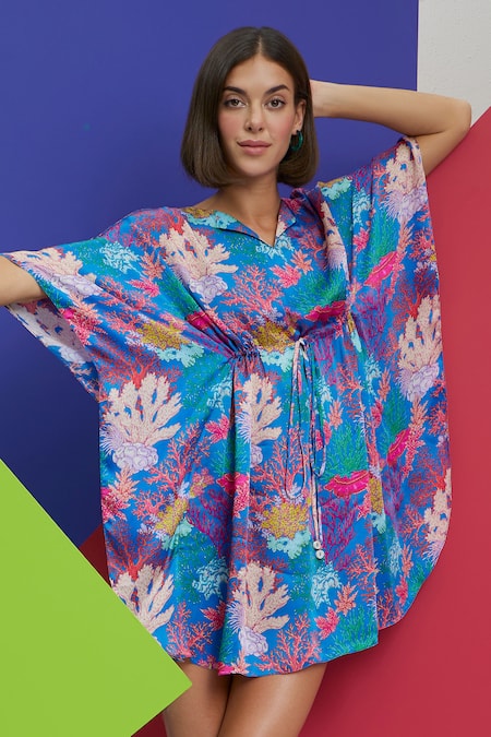 Shop_Nautanky_Blue Crepe Embroidery V-neck A Moment Floral Pattern Dress _Online_at_Aza_Fashions