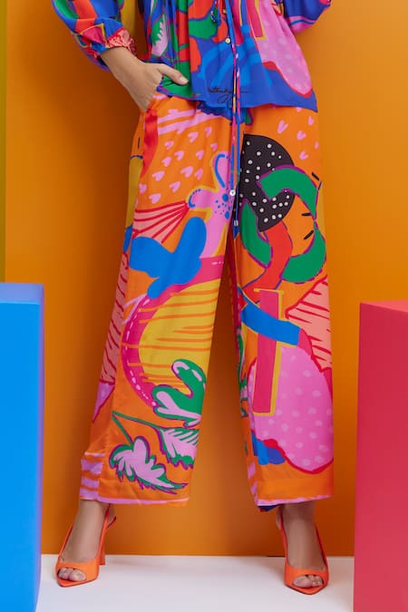 Nautanky Blue Crepe Round Neck Cherry On Top Tie-up Shirt And Trouser Set Online at Aza Fashions Nautanky_Blue Crepe Round Neck Cherry On Top Tie-up Shirt And Trouser Set _Online_at_Aza_Fashions