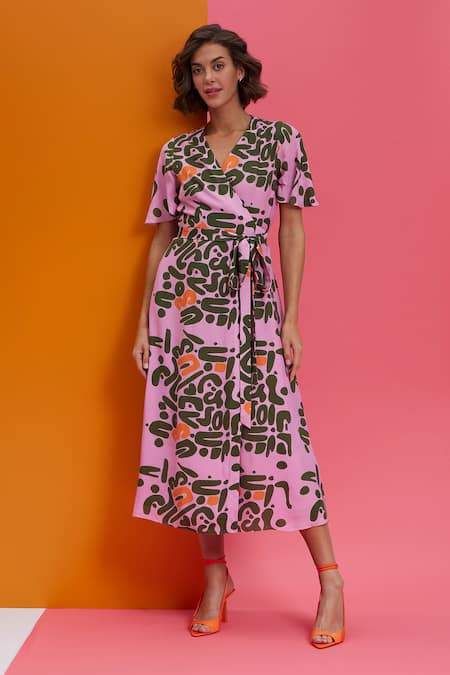 Buy Blossom Pink Wrap Tie Up Dress Online - Nautanky