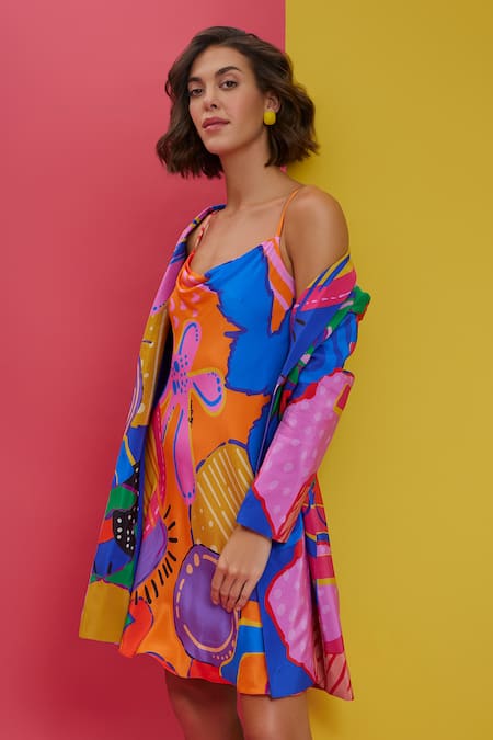 Buy_Nautanky_Blue Crepe Cowl Neck Unfazed Abstract Print Blazer With Slip Dress _Online_at_Aza_Fashions