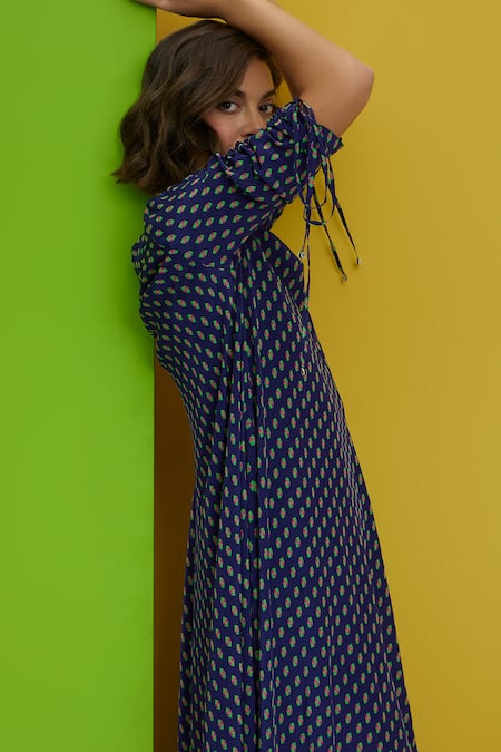 Nautanky Blue Crepe Embroidery Round Neck Do Abtract Print Tunic And Pant Set Online at Aza Fashions Nautanky_Blue Crepe Embroidery Round Neck Do Abtract Print Tunic And Pant Set _Online_at_Aza_Fashions