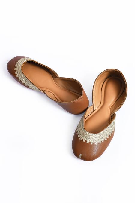Shop_Naintara Bajaj_Brown Embroidered Stritch Juttis_Online_at_Aza_Fashions
