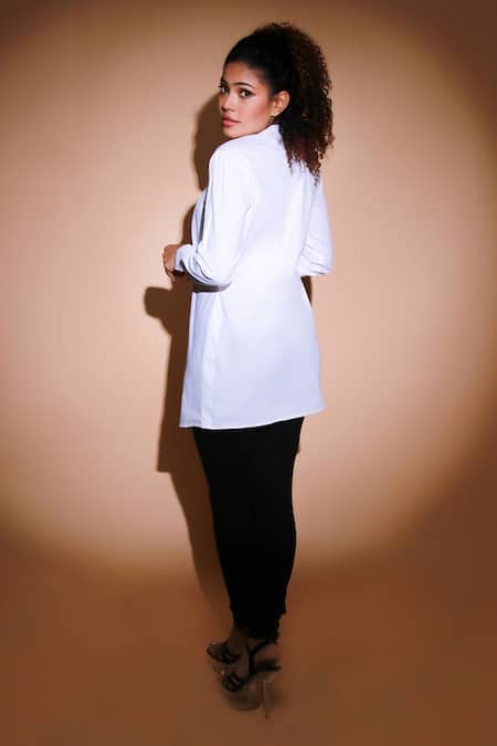 Shop Echke White Mandarin Collar Placement Embellished Top at Aza Fashions Shop_Echke_White Mandarin Collar Placement Embellished Top _at_Aza_Fashions