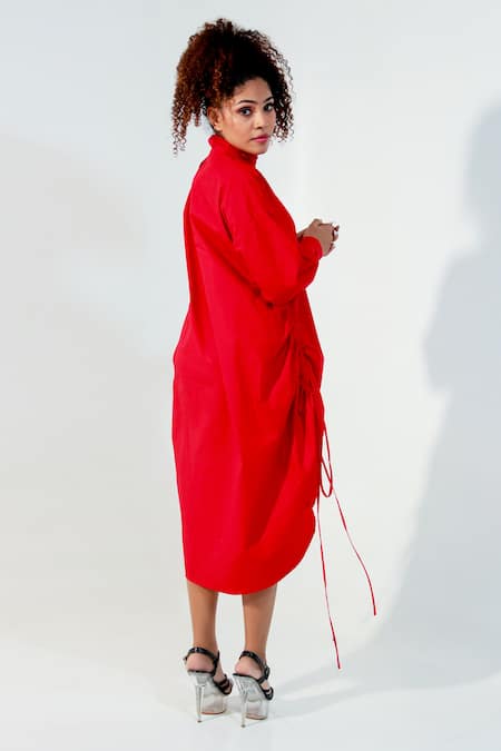 Shop Echke Red Round Neck High Puffed Sleeve Top at Aza Fashions Shop_Echke_Red Round Neck High Puffed Sleeve Top _at_Aza_Fashions