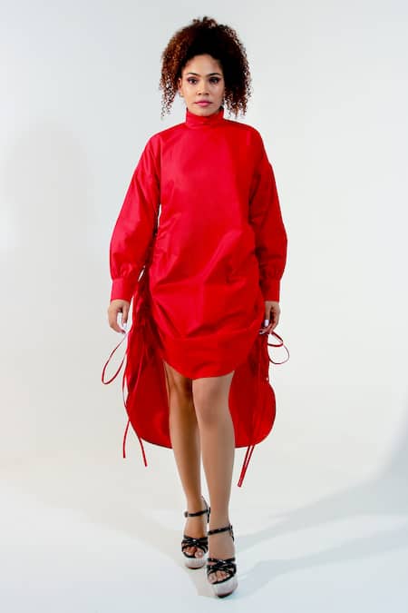 Buy Echke Red Round Neck High Puffed Sleeve Top Online at Aza Fashions Buy_Echke_Red Round Neck High Puffed Sleeve Top _Online_at_Aza_Fashions