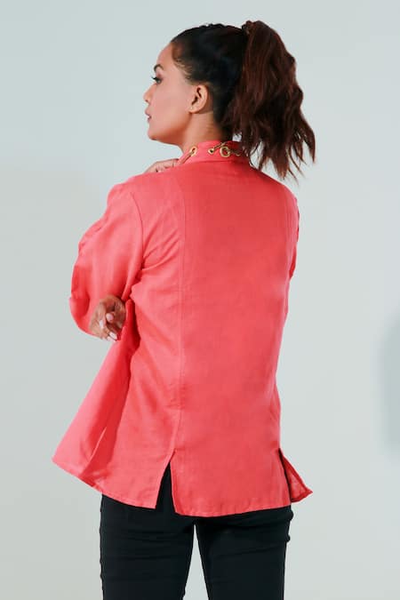 Shop Echke Coral Embroidery Collared Neckline Embellished Shirt at Aza Fashions Shop_Echke_Coral Embroidery Collared Neckline Embellished Shirt _at_Aza_Fashions