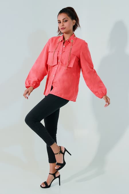 Buy Echke Coral Embroidery Collared Neckline Embellished Shirt Online at Aza Fashions Buy_Echke_Coral Embroidery Collared Neckline Embellished Shirt _Online_at_Aza_Fashions