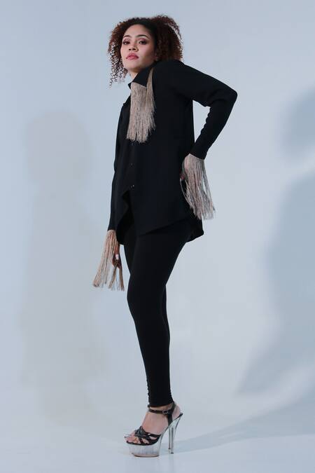 Buy Echke Black Poplin Tassels Collared Embellished Shirt Online at Aza Fashions Buy_Echke_Black Poplin Tassels Collared Embellished Shirt _Online_at_Aza_Fashions