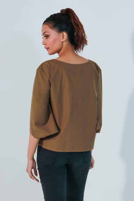 Shop Echke Brown Round Neck Top at Aza Fashions Shop_Echke_Brown Round Neck Top _at_Aza_Fashions