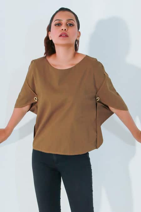 Echke Brown Round Neck Top Online at Aza Fashions Echke_Brown Round Neck Top _Online_at_Aza_Fashions