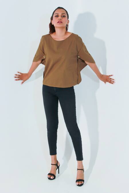 Buy Echke Brown Round Neck Top Online at Aza Fashions Buy_Echke_Brown Round Neck Top _Online_at_Aza_Fashions