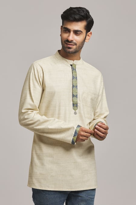 Buy Arihant Rai Sinha Beige Cotton Embroidery Placket Short Kurta Online at Aza Fashions Buy_Arihant Rai Sinha_Beige Cotton Embroidery Placket Short Kurta _Online_at_Aza_Fashions