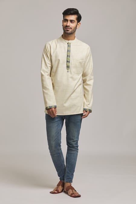 Arihant Rai Sinha Beige Cotton Embroidery Placket Short Kurta at Aza Fashions Arihant Rai Sinha_Beige Cotton Embroidery Placket Short Kurta _at_Aza_Fashions