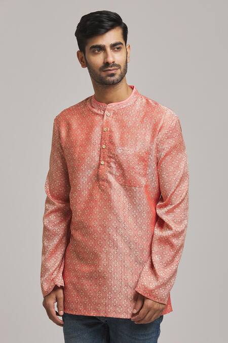 Buy Arihant Rai Sinha Maroon Cotton Embroidery Brocade Pattern Short Kurta Online at Aza Fashions Buy_Arihant Rai Sinha_Maroon Cotton Embroidery Brocade Pattern Short Kurta _Online_at_Aza_Fashions