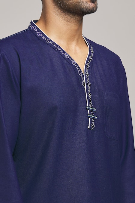 Buy Arihant Rai Sinha Blue Cotton, Silk Embroidery Neckline Short Kurta Online at Aza Fashions Buy_Arihant Rai Sinha_Blue Cotton, Silk Embroidery Neckline Short Kurta _Online_at_Aza_Fashions