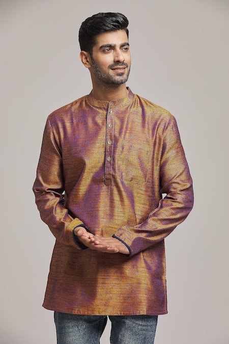 Buy Arihant Rai Sinha Gold Cotton Embroidery Handwoven Short Kurta Online at Aza Fashions Buy_Arihant Rai Sinha_Gold Cotton Embroidery Handwoven Short Kurta _Online_at_Aza_Fashions