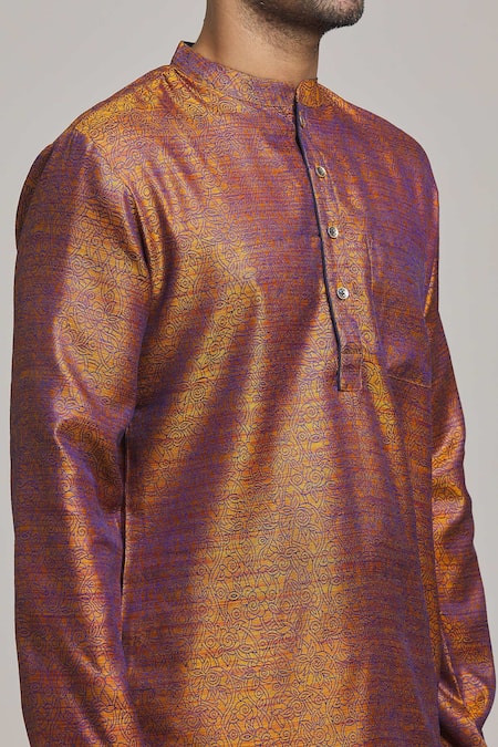 Shop Arihant Rai Sinha Gold Cotton Embroidery Handwoven Short Kurta Online at Aza Fashions Shop_Arihant Rai Sinha_Gold Cotton Embroidery Handwoven Short Kurta _Online_at_Aza_Fashions