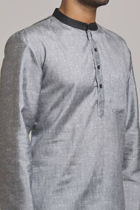 Shop_Arihant Rai Sinha_Grey Polyester, Cotton Hem Printed Short Kurta_Online_at_Aza_Fashions