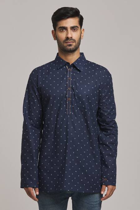 Arihant Rai Sinha Blue Cotton Abstract Print Short Kurta Online at Aza Fashions Arihant Rai Sinha_Blue Cotton Abstract Print Short Kurta _Online_at_Aza_Fashions