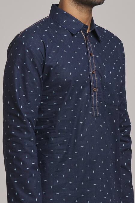 Buy Arihant Rai Sinha Blue Cotton Abstract Print Short Kurta Online at Aza Fashions Buy_Arihant Rai Sinha_Blue Cotton Abstract Print Short Kurta _Online_at_Aza_Fashions