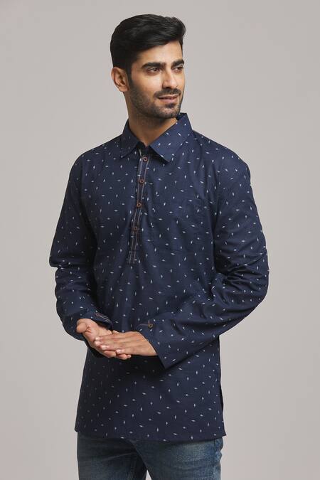 Shop Arihant Rai Sinha Blue Cotton Abstract Print Short Kurta Online at Aza Fashions Shop_Arihant Rai Sinha_Blue Cotton Abstract Print Short Kurta _Online_at_Aza_Fashions