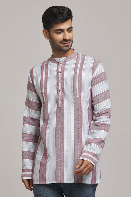 Arihant Rai Sinha White Cotton Striped Handloom Short Kurta 