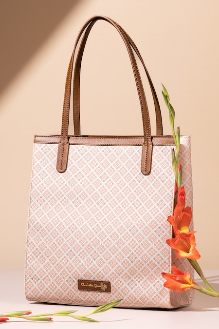 The Leather Garden Pink Geometric Laguna Leather Tote Bag