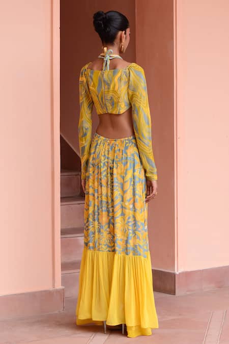 Rishi and Vibhuti NK Tides Wave Print Crop Top & Skirt Set