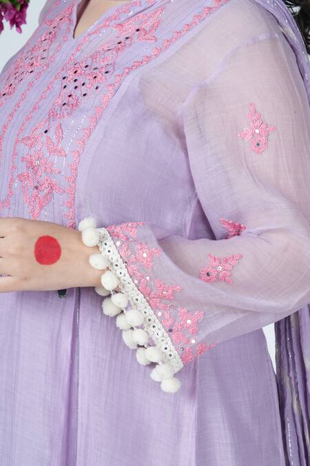 Buy_Jyoti Bansal_Purple Cotton, Kurta Mulmul Chanderi Mirror And Thread Work Embroidered Pant Set _Online_at_Aza_Fashions